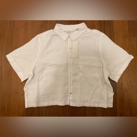 Calypso St. Barth Tops - Calypso St Barth NWT 100% Linen White Blouse Top Cropped Button XL